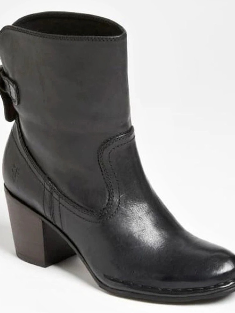 Frye Lucinda Black Leather Ankle Block Heel Booties